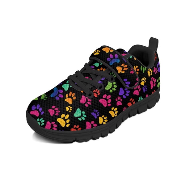 CHAQLIN Rainbow Paw Print Shoes for Boys Girls Hook and Loop Sneakers Lightweight Kids Slip on Shoes Non Slip Breathable Hiking Athletic Running Shoe