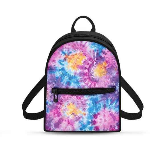 CHAQLIN Rainbow Tie-Dye Pattern with Glitter Accents Travel Shoulder Bags Zipper Small Backpack for Library Outdoor, Polyester Lots of Pockets Mini Backpack
