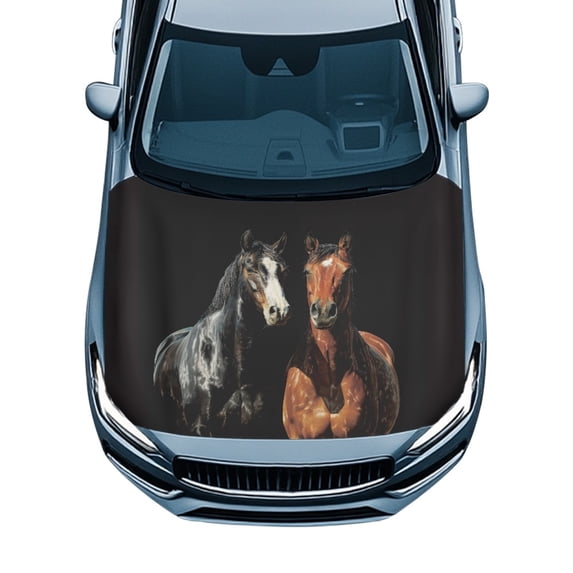 CHAQLIN Realistic Horse Portrait Car Hood Cover - Waterproof Sunproof Stretch Fabric - Universal Fit for Trucks, SUVs & Sedans - Decorative Auto Exterior Accessory