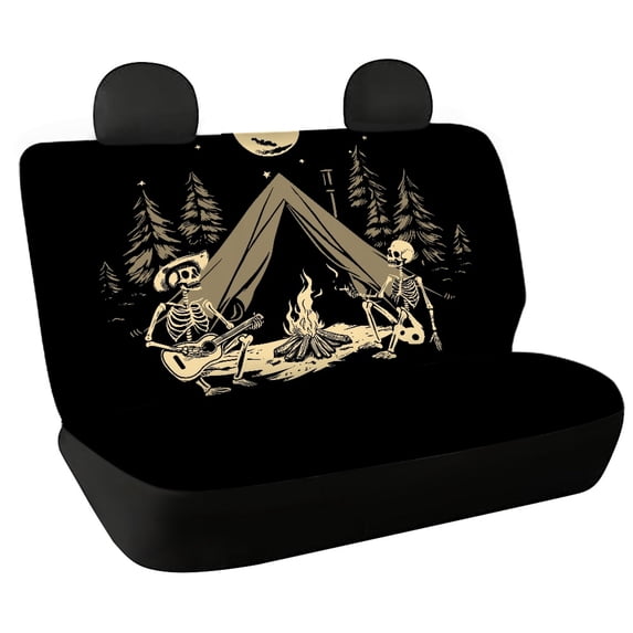 CHAQLIN Rear Bench Seat Cover for Car Interior Auto, Skeleton Camping Design 2 Pieces Car Rear Seat Protectors Non-Slip Comfortable
