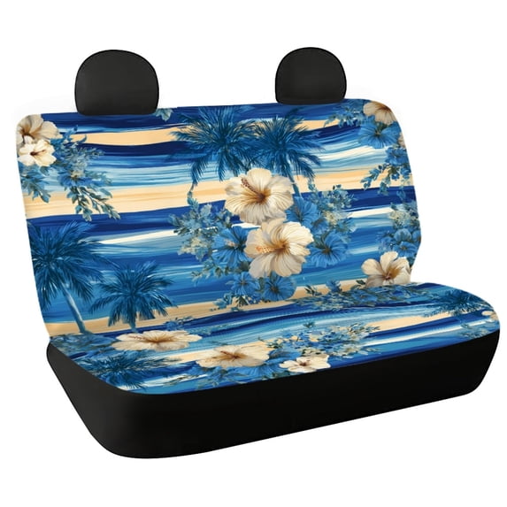 CHAQLIN Rear Seat Cover Replacements for Car Interior Auto, Blue Hibiscus Palm Print 2pcs Replacement Seat Protectors Stretch Non-Slip