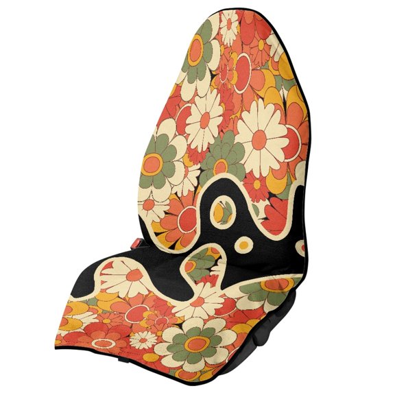 CHAQLIN Retro Hippie Flower Terry Cloth Car Seat Cover, Sweat Proof Non Slip Waterproof Seat Protector Fit for Sedans, Vans and Cars