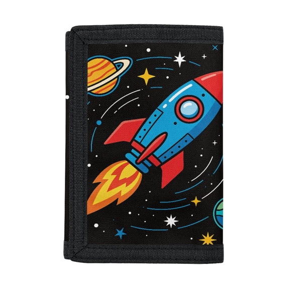 CHAQLIN Rocket Space Print Trifold Card Wallet, Stretch Polyester Toddlers Small Purse for Daily Use Outdoor School