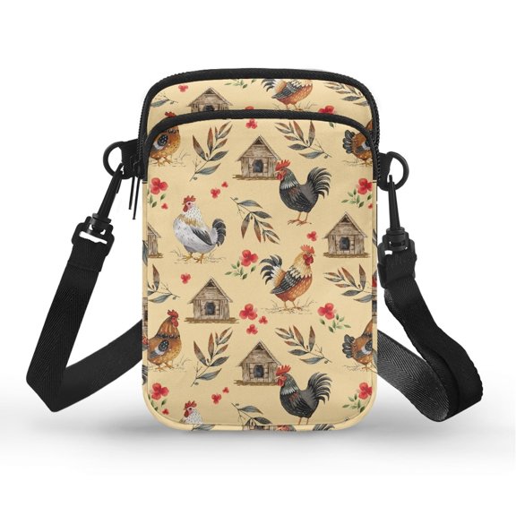 CHAQLIN Rooster Cabin Crossbody Bag, Adjustable Shoulder Strap Cell Phone Purse Wallet with Adjustable Strap Small Messenger Pouch for Travel Casual Outings