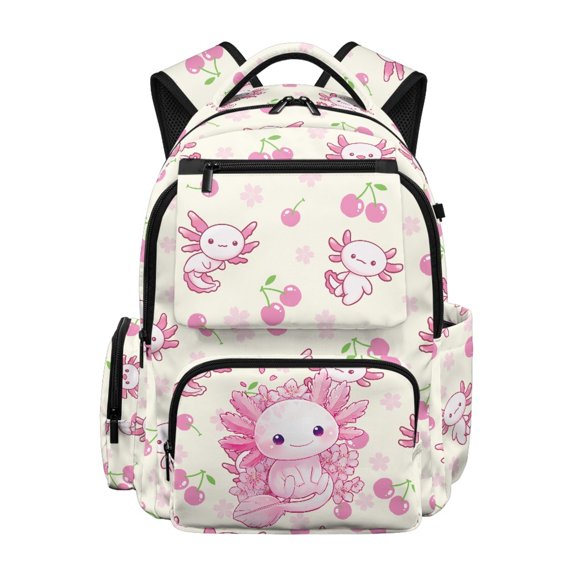 CHAQLIN Salamander and Cherry Pattern Book Bag with Side Pockets, Multi-Pocket Multi-Pockets 17 Inch School Bookbag for Travel High School
