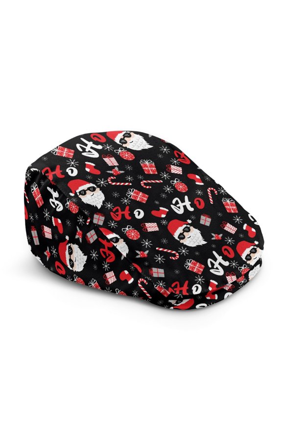 Santa Gift Pattern Polyester Flat Hat with Adjustable, Soft Lightweight Newsboy Hats for Outdoor Walking Summer