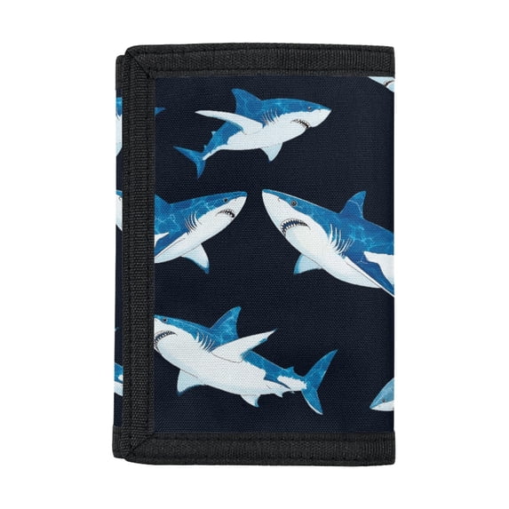 CHAQLIN Shark Ocean Blue Children's Wallet for Outdoor, Polyester Kids Trifold Wallet with Foldable Lightweight Trifold Card Wallet