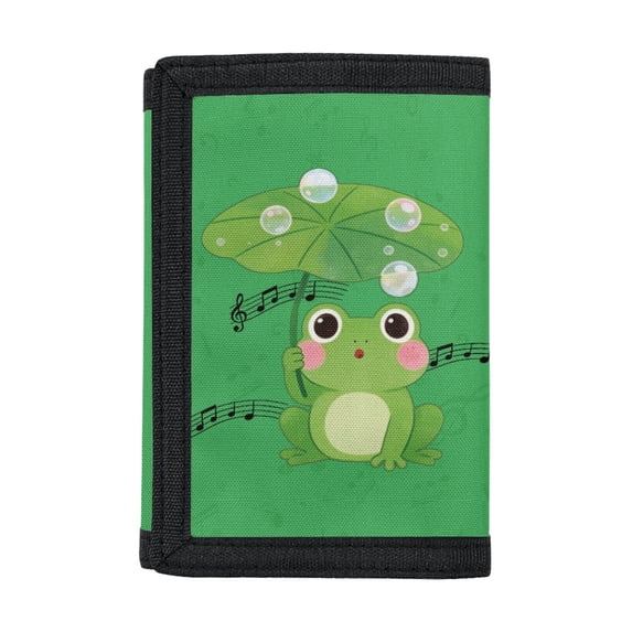 CHAQLIN Singing Green Frog Pattern Children's Wallet for Outdoor, Polyester Youth Wallet with Foldable Portable Kids Trifold Wallet