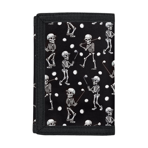 CHAQLIN Skeleton Golfer Trifold Card Wallet, Polyester Tri-fold Wallet for Outdoor, Soft Lightweight Children's Wallet