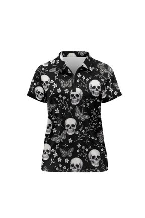 Skull Butterfly Tennis Shirts, Lightweight Moisture Wicking Skin Friendly Tennis Short Sleeved Shirt for Golf Outdoor Sports Hiking Soft