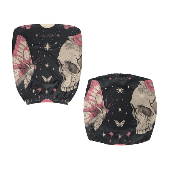 CHAQLIN Skull Moth Floral Print Computer Chair Protector with Stretch Polyester, Set of 2 Cover for High Back Gaming Chair for Men and Women