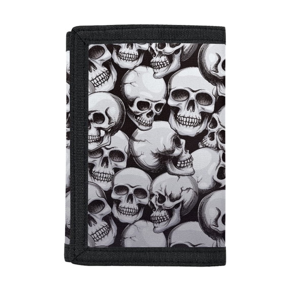 CHAQLIN Skull Pattern Coin Storage Pouch, Polyester Trifold Card Holder for Sports, Lightweight Portable Small Purse