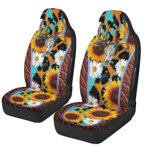CHAQLIN Skull Sunflower Universal Seat Covers for Cars Polyester Easy Install Protection Car Seat Covers for Auto