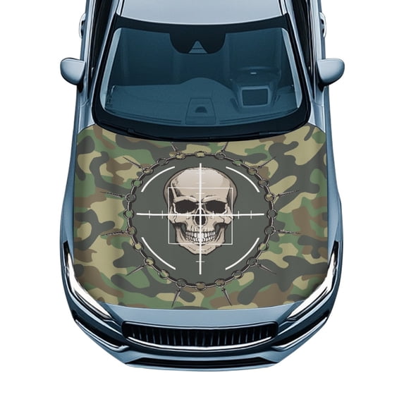 CHAQLIN Skull Target Car Hood Cover Quick Remove Swimsuit Fabric Car Hood Cover Protector for Auto