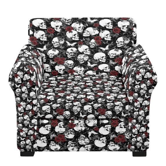 CHAQLIN Skull with Red Roses Pattern Chair Slipcover for Living Room, 2 Piece Individual Cushion Cover Brushed Armchair Cover Anti-Dust for Pet