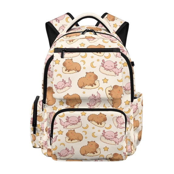 CHAQLIN Sleepy Capybara Axolotl Kids School Backpack with Lightweight Multi-Pockets Casual Travel Daypack, multi-tasche 17 Inch Kids Backpack for School for Elementary School Primary School Hiking