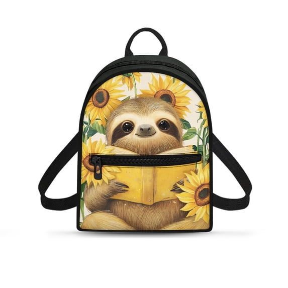 CHAQLIN Sloth Sunflower Pattern Mini Backpack Purse for Work Travel, Lightweight Mini Travel Backpacks Polyester Front Pocket Small Backpack
