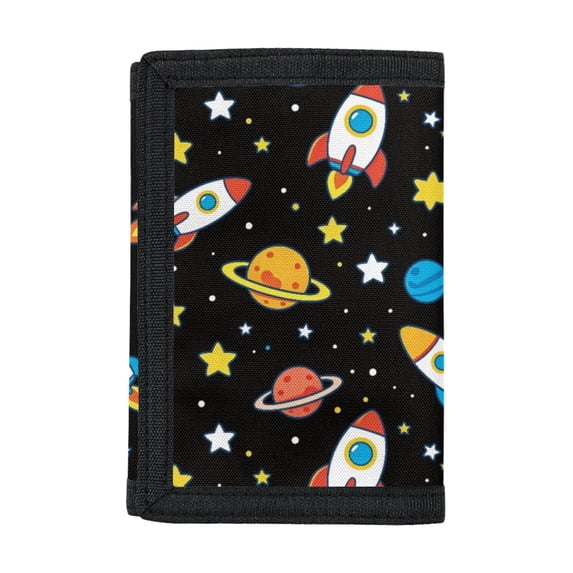 CHAQLIN Space Print Kids Trifold Wallet for Travel, Polyester Children's Wallet with Portable Slim Trifold Money Organizer