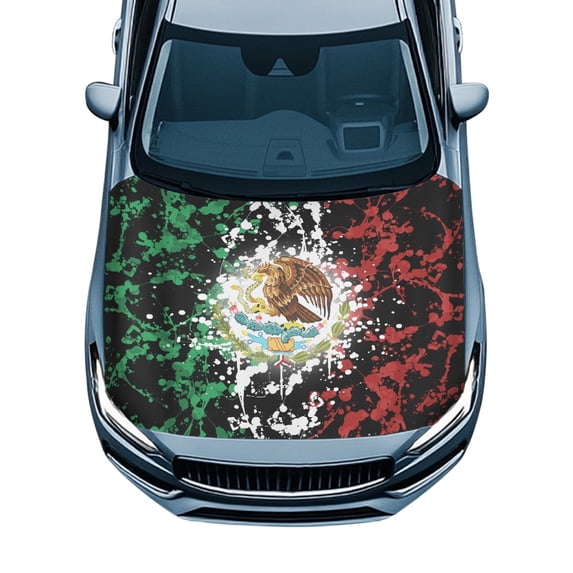 CHAQLIN Splatter Mexican Emblem Car Hood Cover - Waterproof Sunproof Stretch Fabric - Universal Fit for Trucks, SUVs & Sedans - Auto Exterior Decor & Protector