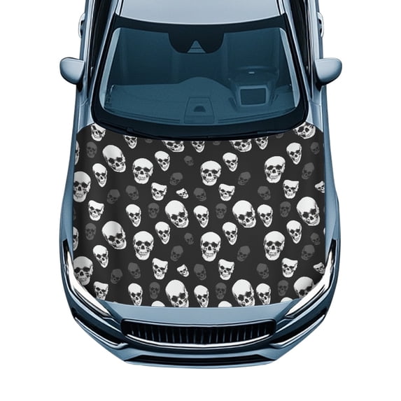 CHAQLIN Spooky Skull Print Car Hood Cover - Waterproof & Stretchable Auto Exterior Decor - Universal Fit for Cars, Trucks & SUVs