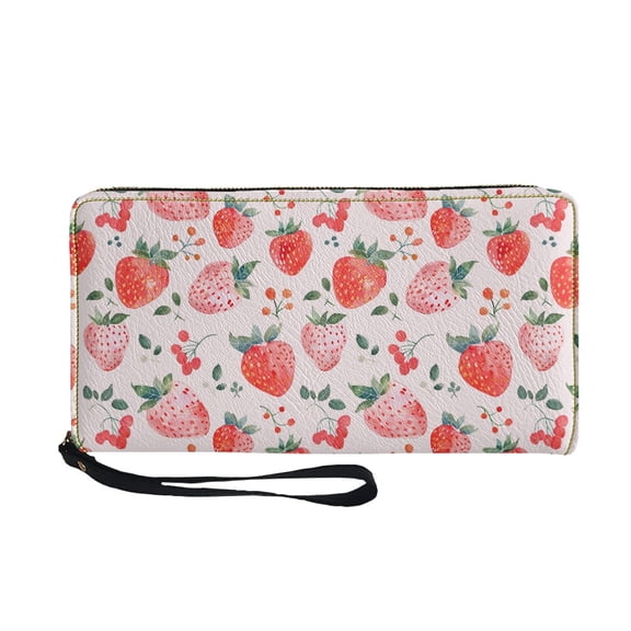 CHAQLIN Strawberries Pattern Long Wallet, Zip PU Leather Long Purse for Travel Beach, Compact Women's Wallets