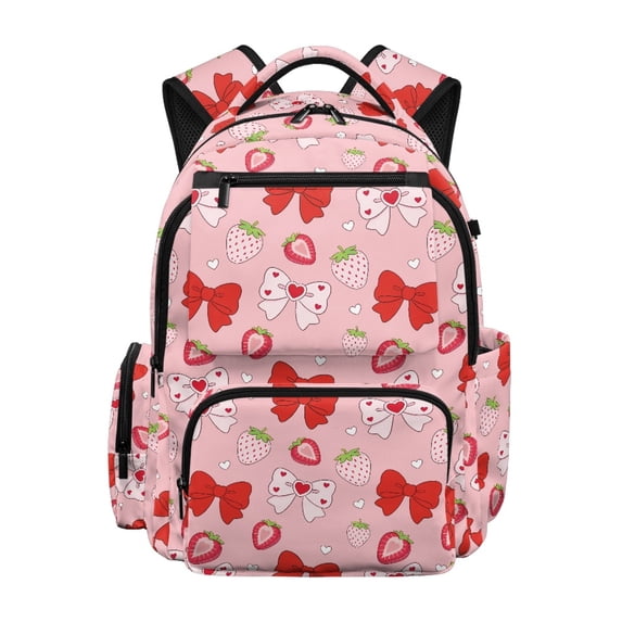CHAQLIN Strawberry & Bow Print School Backpacks with Multi Pocket Lightweight School Bookbag, Sturdy 17 Inch Zaino per bambini for Daily Use Elementary School