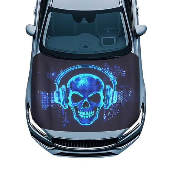 CHAQLIN Stretch Fabric Car Hood Cover for Automotive Easy to Clean Elastic Fabric Car Hood Cover Protector Digital Skull