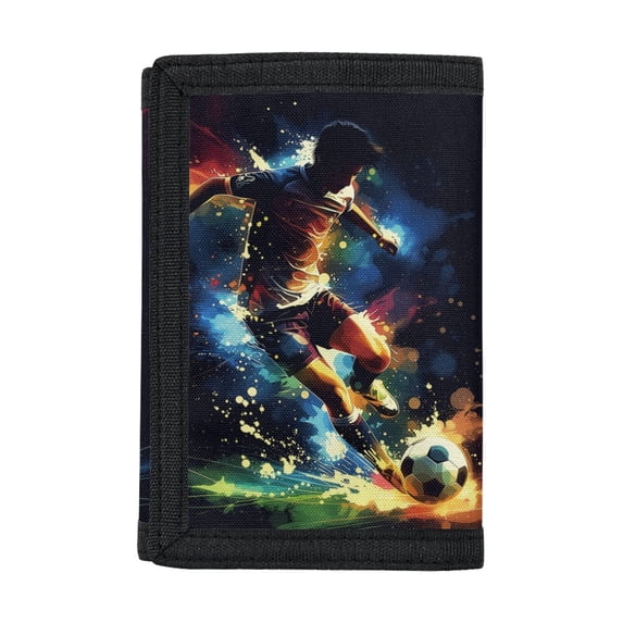 CHAQLIN Stretch Polyester Children's Trifold Card Wallet with Soccer Player Decoration , Youth Slim Wallet for Outdoor and Daily Use