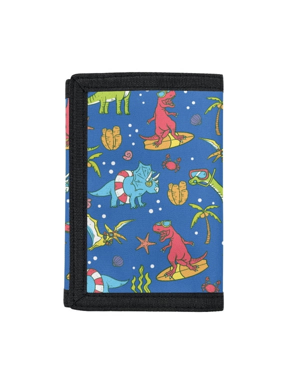 Stretch Polyester Kids Trifold Wallet with Zippered Protective Cardholder Wallets for Sports, Dino Ocean Children's Wallet