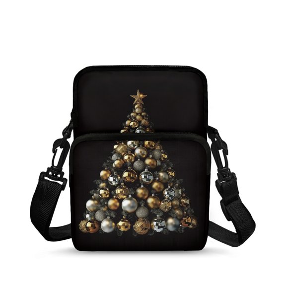CHAQLIN Stretch Polyester Shoulder Bag Portable Leakproof Crossbody Purse for Shop, Christmas Tree Pattern Crossbody Bag
