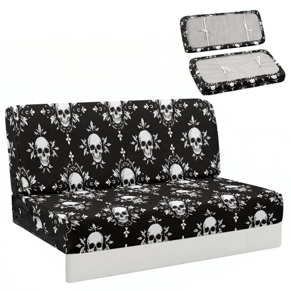 CHAQLIN Stretchable Furniture Protector Fit for Camper RV RV Folding Sofa Bed Cover Fit for Jackknife Sleeper Sofas, Skull Floral Pattern