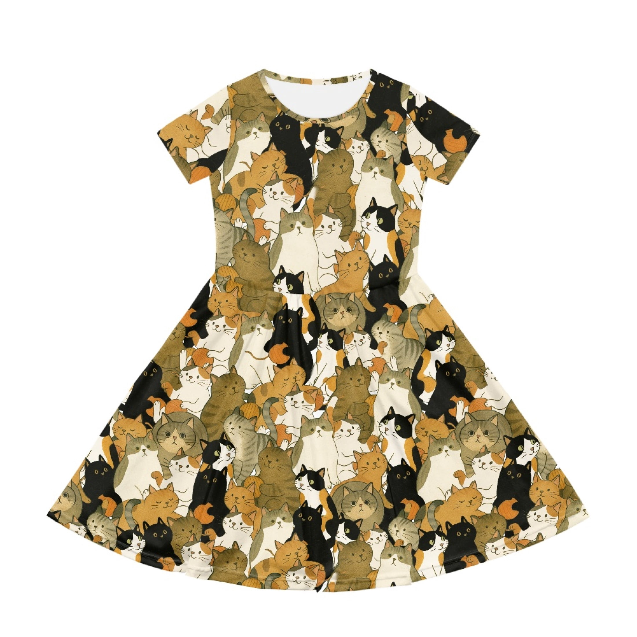 CHAQLIN Stretchy Short Sleeve Long Dress Funny Cats 2-14 Years Old ...