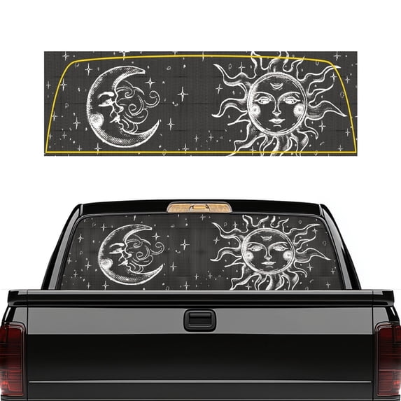 CHAQLIN Sun Moon Stars Rear Window Decals for Trucks, 66.9 x 22.4 Inch Vinyl Back Window Decals, Weatherproof No Fade Decal Fit Most Pickup Trucks SUV