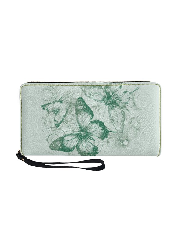 Sunbeam Moths Long Purse, Multi-Card Slots PU Leather Women's Wallets for Travel Shopping, Zip Around Long Wallet