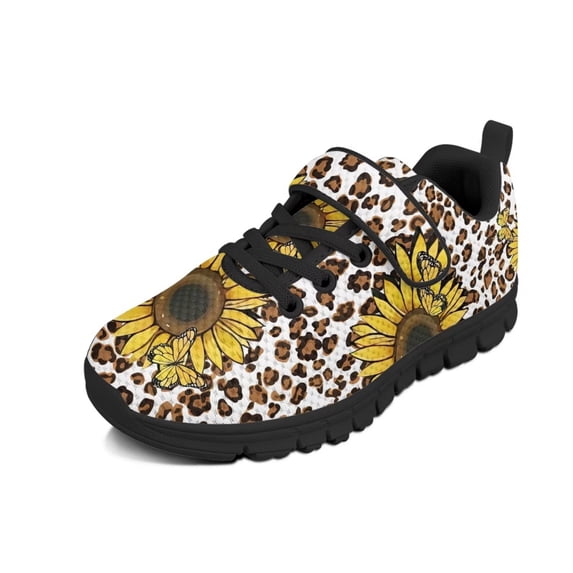 CHAQLIN Sunflower Cheetah Print Shoes for Kids Size 10.5 Boys Girls School Sneakers Lightweight Anti-Slip Hiking Athletic Shoes Breathable with Hook and Loop