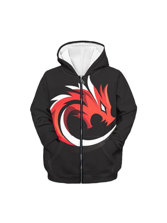 Teen Girl Hoodies Dragon Pattern Athletic Loose Fit Zip Up Hoodie Jackets for Running Fall Winter, Polyester Fabric Zip up Hoodies