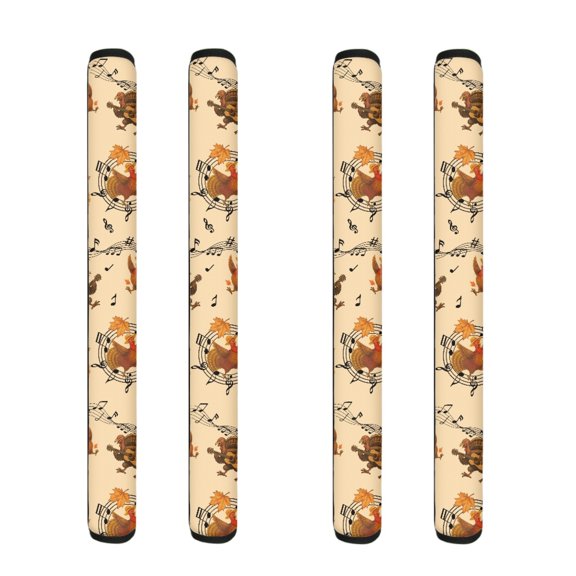 CHAQLIN Thanksgiving Turkey Music Kitchen Appliance Handles Decor Protector, Set of 4 Pieces Washable Stretch Polyester Refrigerator Door Handle Covers for Dishwasher