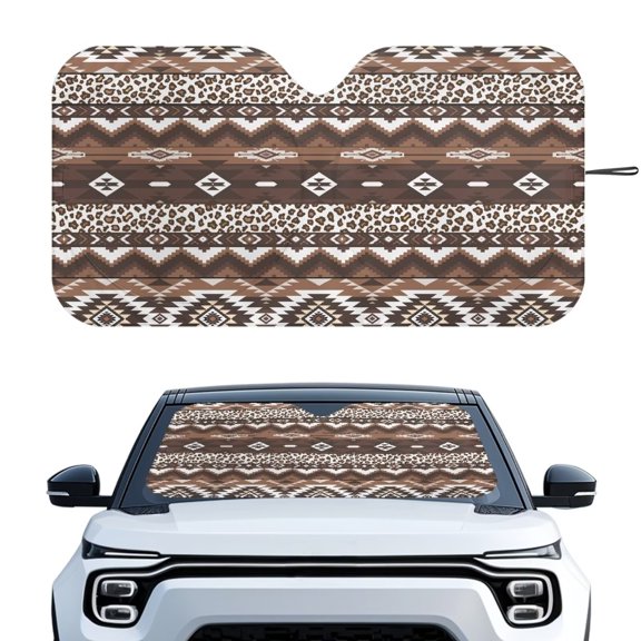 CHAQLIN Tribal Leopard Print Car Windshield Sunshade,Foldable Sun Shade Keeps Your Vehicle Cool, Silver Reflective, Universal Fit for Most Cars SUVs Trucks 66L x 34" W