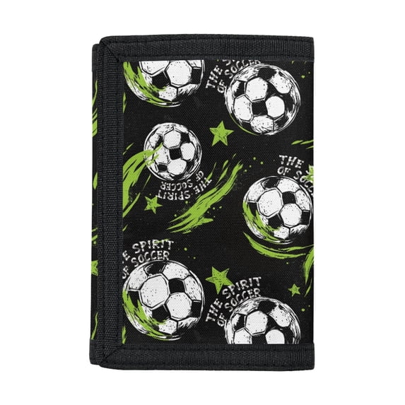 CHAQLIN Trifold Card Wallet Green Star Soccer Portable Children's Wallet for Sports, Polyester Foldable Kids Trifold Wallet