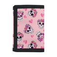 thumbnail image 1 of CHAQLIN Trifold Money Organizer Skull and Rose Pattern Slim Kids Trifold Wallet for Outdoor, Elastic Polyester Portable Children's Wallet, 1 of 7