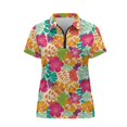 thumbnail image 1 of CHAQLIN Tropical Hibiscus Floral Print Half-Zip Polo Shirts, Polyester Tennis Shirts V Neck 1/4 Zip Golf Shirt for Travel Shopping Workout, 1 of 10