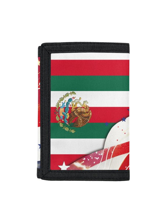 US & Mexico Flag Fusion Print with Starry Accents Moneybag Organizer, Polyester Children's Wallet for Travel, Lightweight Dustproof Boys Trifold Wallet