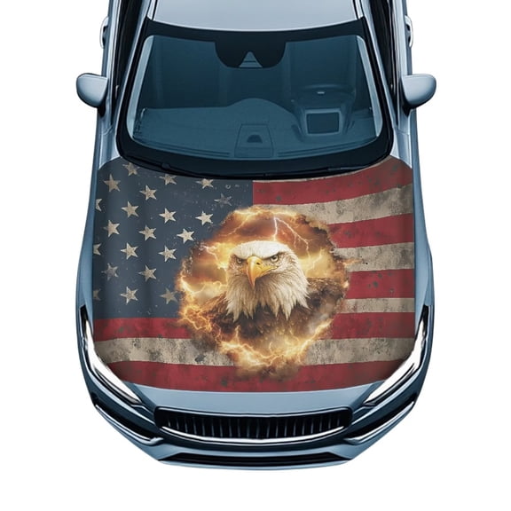 CHAQLIN USA Flag Eagle Car Hood Cover Removable Auto Hood Protector Cars Accessories Suitable for Most Vehicle All-Weather Protection