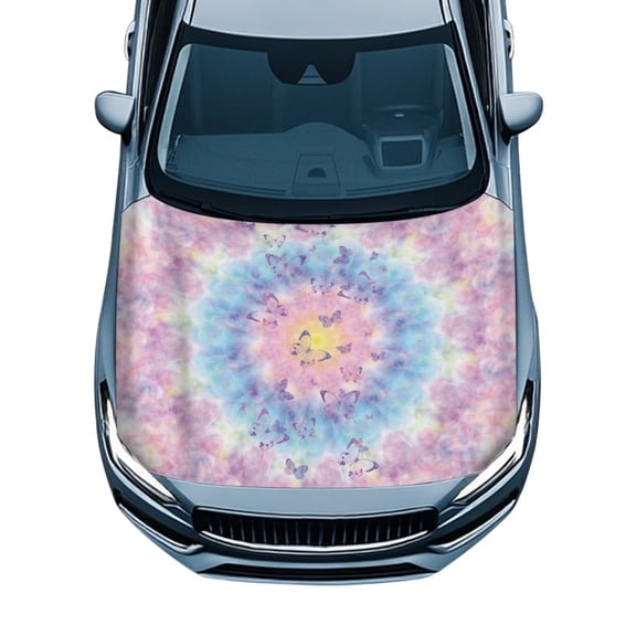 CHAQLIN Universal Car Hood Cover Butterfly Tie-Dye Car Hood Cover Protector Removable Polyester Fabric Covers Exterior Accessories All-Weather Protection