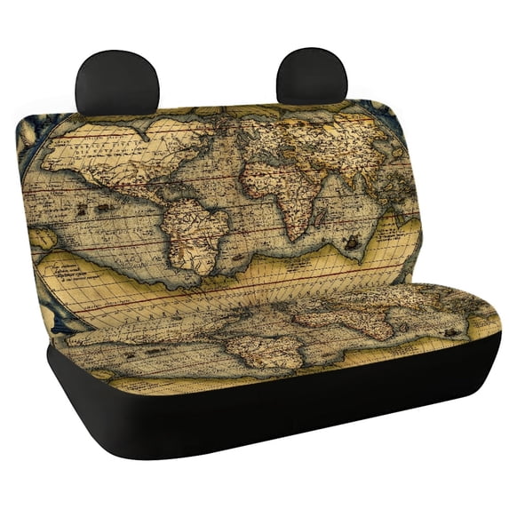 CHAQLIN Vintage World Map Rear Bench Seat Covers for Cars, 2 Piece Dirt-Proof Decorative Back Seat Covers for Sedan and Truck