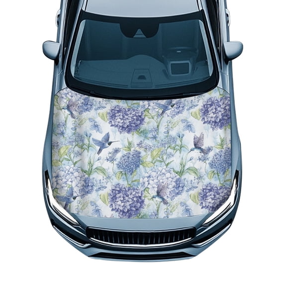 CHAQLIN Watercolor Hydrangea & Hummingbird Car Hood Cover - Stretchable Waterproof All-Weather Protector - Universal Fit Auto Exterior Decor