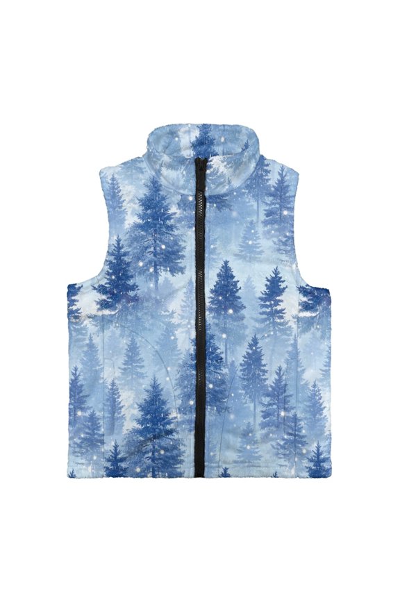 Winter Pines With Pocket Sleeveless Fleece Jacket, Polyester Kids Zip Up Vest Comfortable Kid Outerwear Vest for Daily Life Fall Casual
