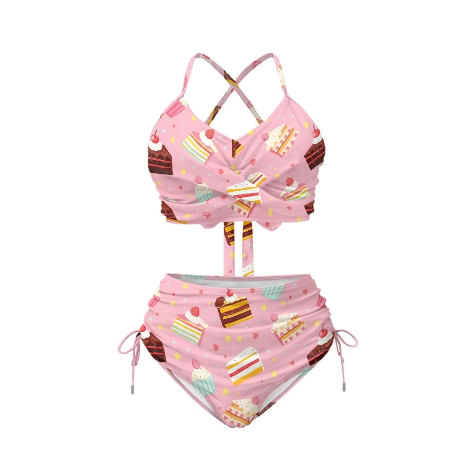 CHAQLIN Womens Cake Pink Love Bikini Set Plus Size High Waist Swimsuits ...