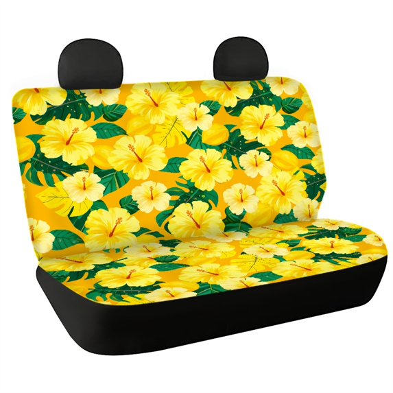 CHAQLIN Yellow Hibiscus Floral Theme Bench Seat Covers with Car Sedan, Washable Non-Slip Rear Bench Seat Protectors(Set of 2 Pieces)