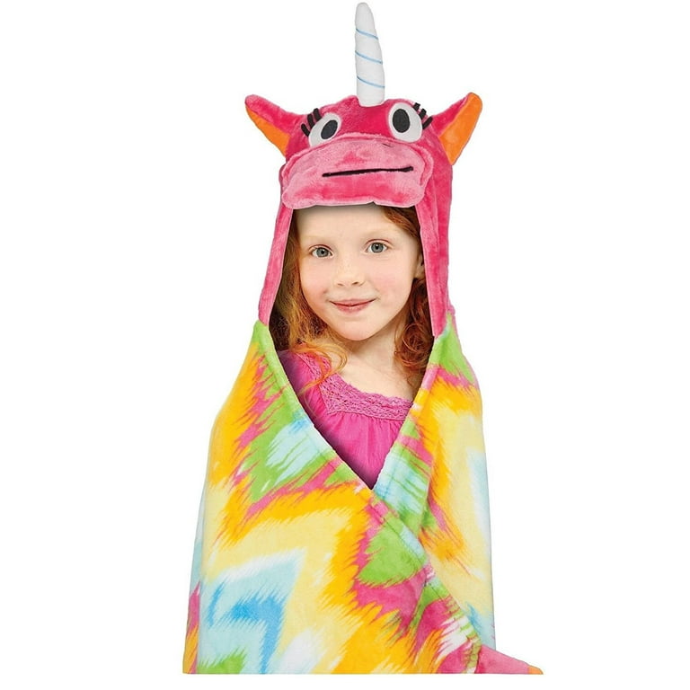 CHARACTER HOODED THROW RAINBOW UNICORN